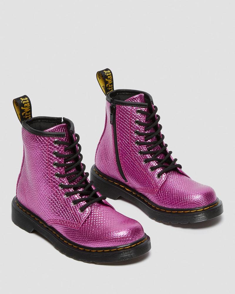 Pink Kids' Dr Martens Junior 1460 Reptile Emboss Lace Up Boots | CA 688QMA